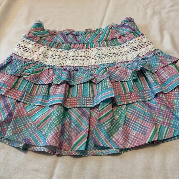 NEW Love Shack Fancy Small Corbett Mini Skirt in Candyland Print ~ Plaid Crochet - Picture 3 of 8